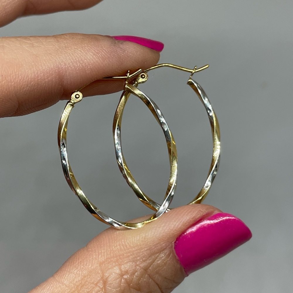 10K Yellow Gold with Rhodium Oval Hinged Hoop Earrings- Final Price
